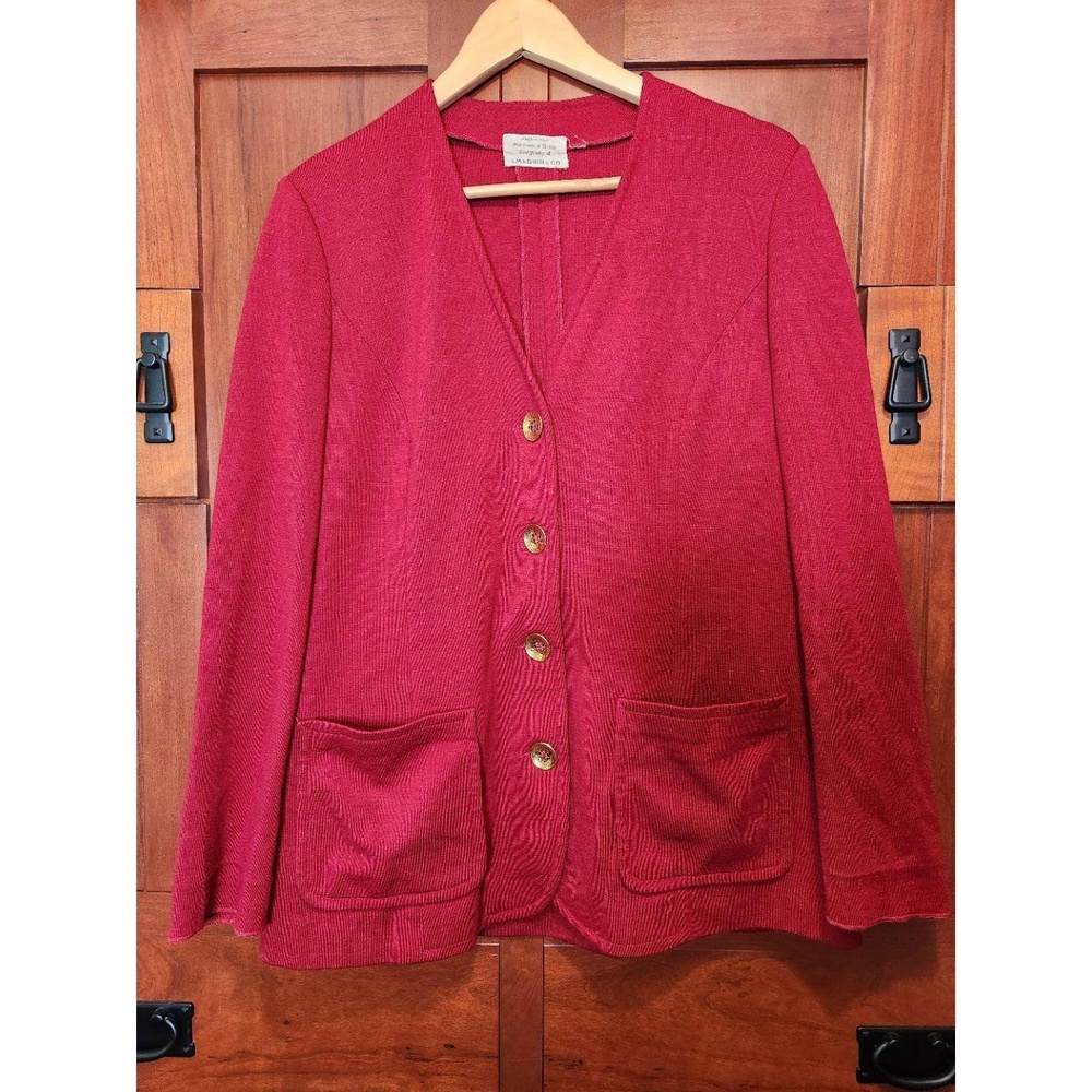 Vintage Marchesa di Gresy Red Cardigan Designed for I. Magnin & Co. Gold Buttons